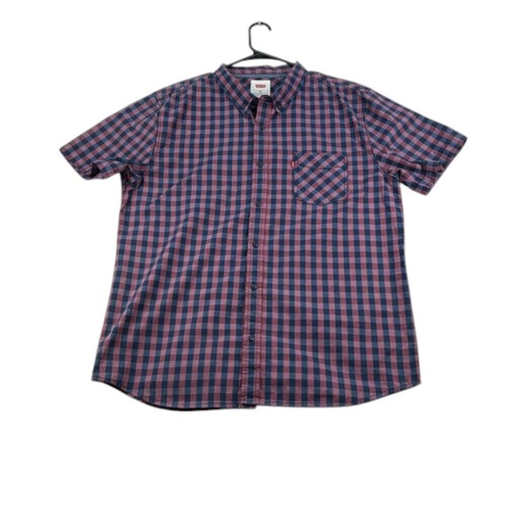 Levi's Shirt Short Sleeve Blue & Maroon Men's Size XXL